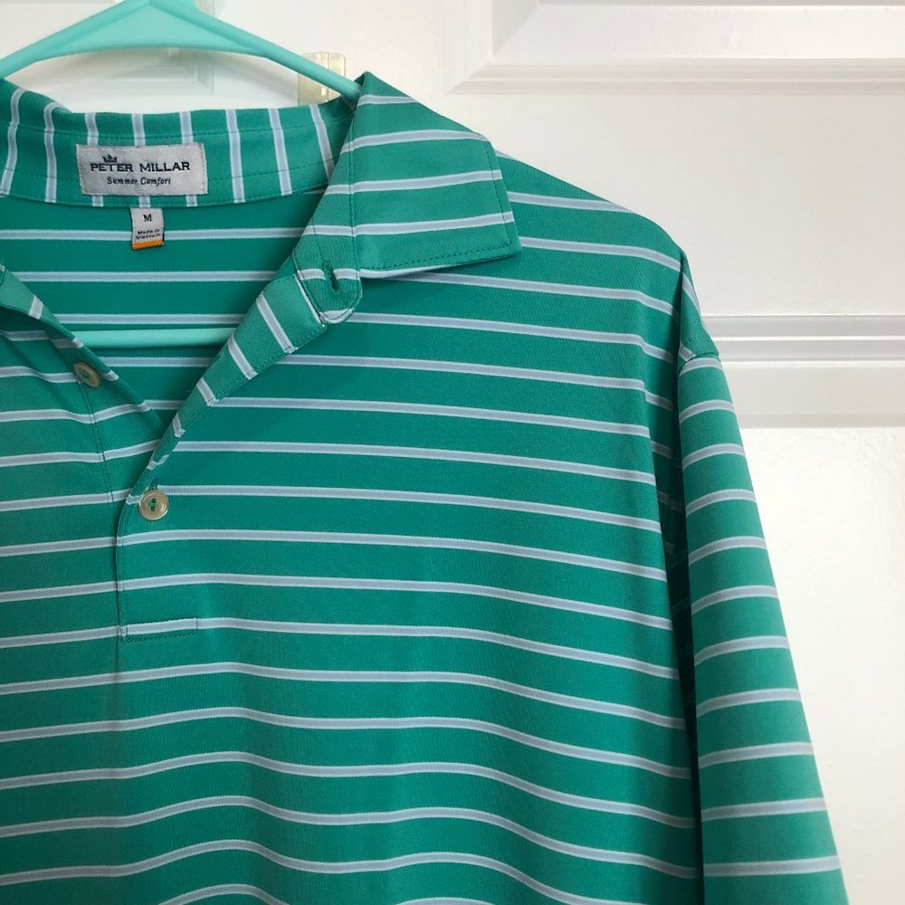 Peter Millar Summer Comfort Teal Striped Polo Shirt